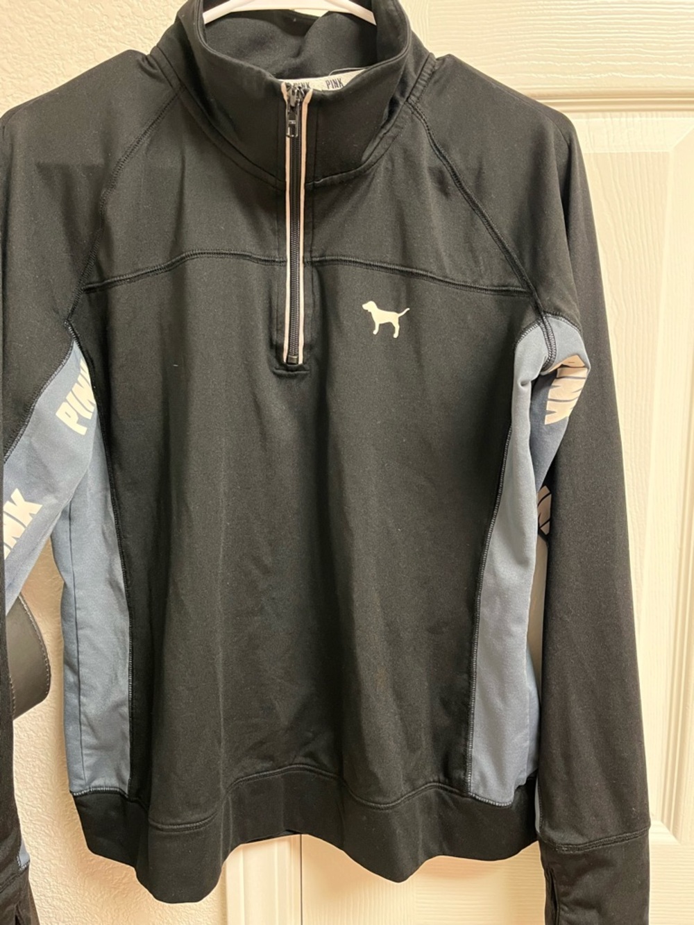 PINK Victoria's Secret Black Half-Zip Performance Jacket with Gray Panels